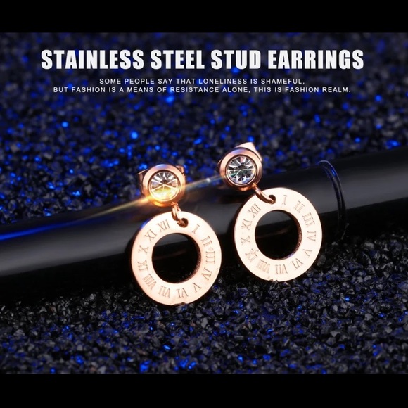 3/$30 Rose Gold Stainless Steel Roman Earrings - Picture 6 of 6